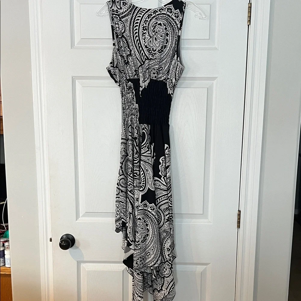 Elegant Asymmetrical Black and White Paisley Dress - Picture 4 of 4